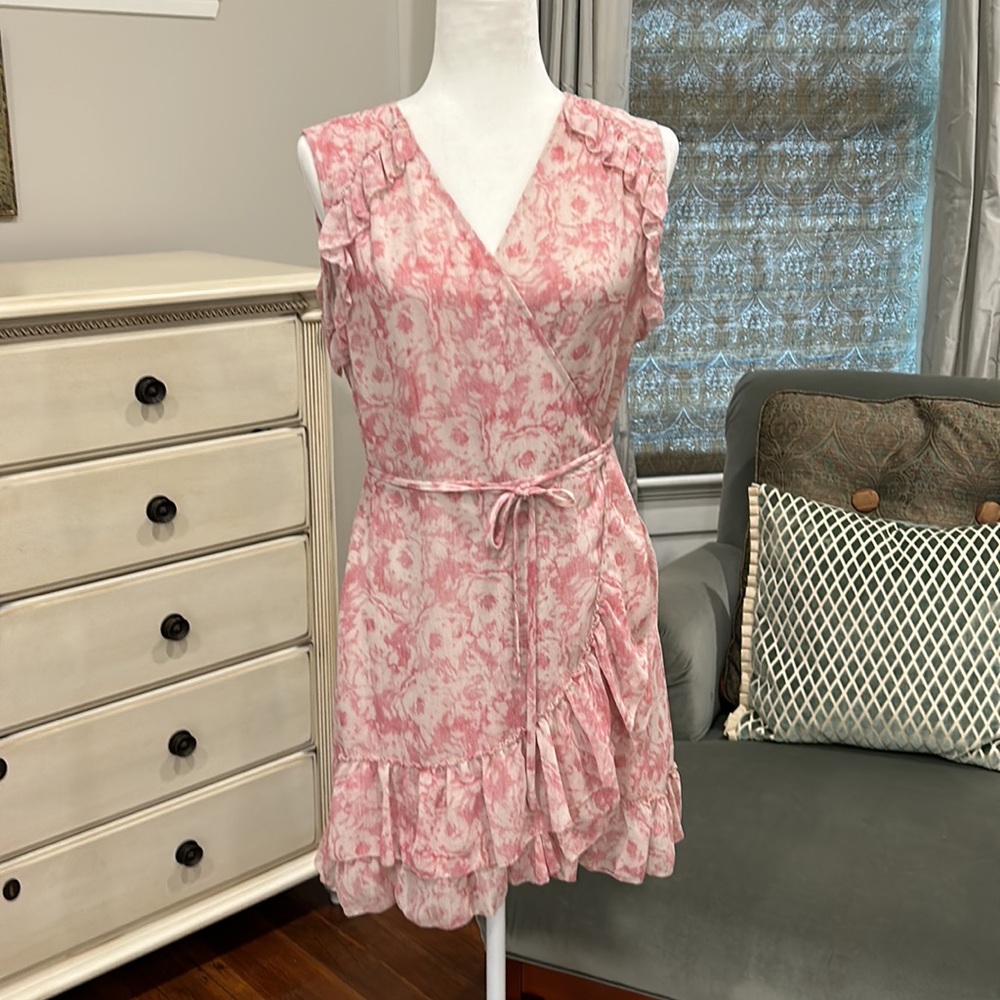 All Saints pink floral wrap dress, size M